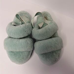 UGG Fluff Yeah Platform Sandals Mint Green Women’s 7 Shearling Slingback